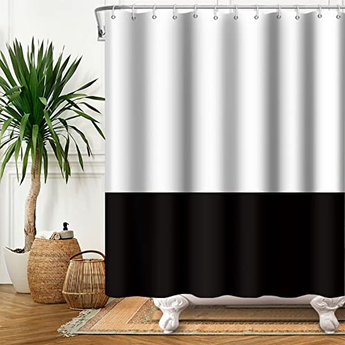 SDOTPMT 122x183cm Weiß Schwarz Duschvorhang Einfach Thema Badevorhang Klassisch Traditionelles Badewanne Vorhang Stoff Polyester Wasserdicht für Badezimmer mit Haken von SDOTPMT