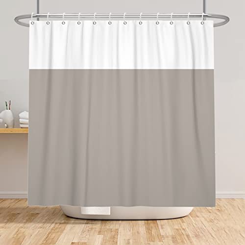 SDOTPMT 160x180cm Braun Weiß Zweifarbig Duschvorhang Minimalistisch Thema Stoff Polyester Badvorhang Klassisch Traditionell Einfarbig Dusche Vorhang für Badezimmer mit Haken von SDOTPMT