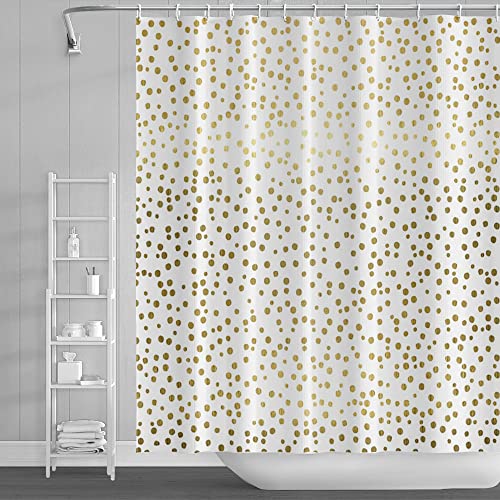 SDOTPMT 180x198cm Golden Kreis Stelle Duschvorhang Abstrakt Gelb Punkte Asymmetrisch Geometrisch Badevorhang Weiß Badewannenvorhang für Kinder Badezimmer Polyester Wasserdicht mit Haken von SDOTPMT