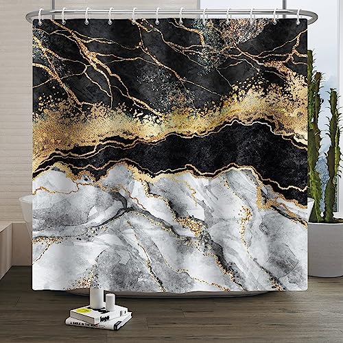 SDOTPMT 180x243 cm Zentimeter Marmor Textur Dusche Vorhang Goldenes Pulver Funkelnd Polyester Wasserdicht Badezimmer Vorhang mit Haken von SDOTPMT