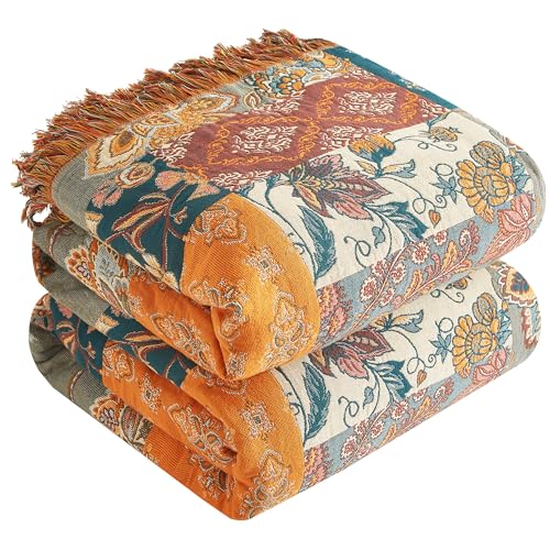 SESoftexly Tagesdecke,doppelseitige Boho-Decke,Baumwolldecke mit Fransen(Patchwork-Blume,200X230cm) von SE SOFTEXLY
