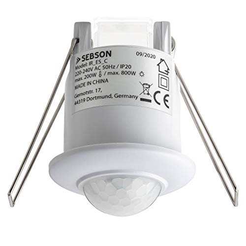 SEBSON® Mini Bewegungsmelder Innen, Unterputz Decken Montage, programmierbar, Infrarot Sensor Reichweite 6m / 360°, LED geeignet - Ø50x66mm, 3-Draht von SEBSON