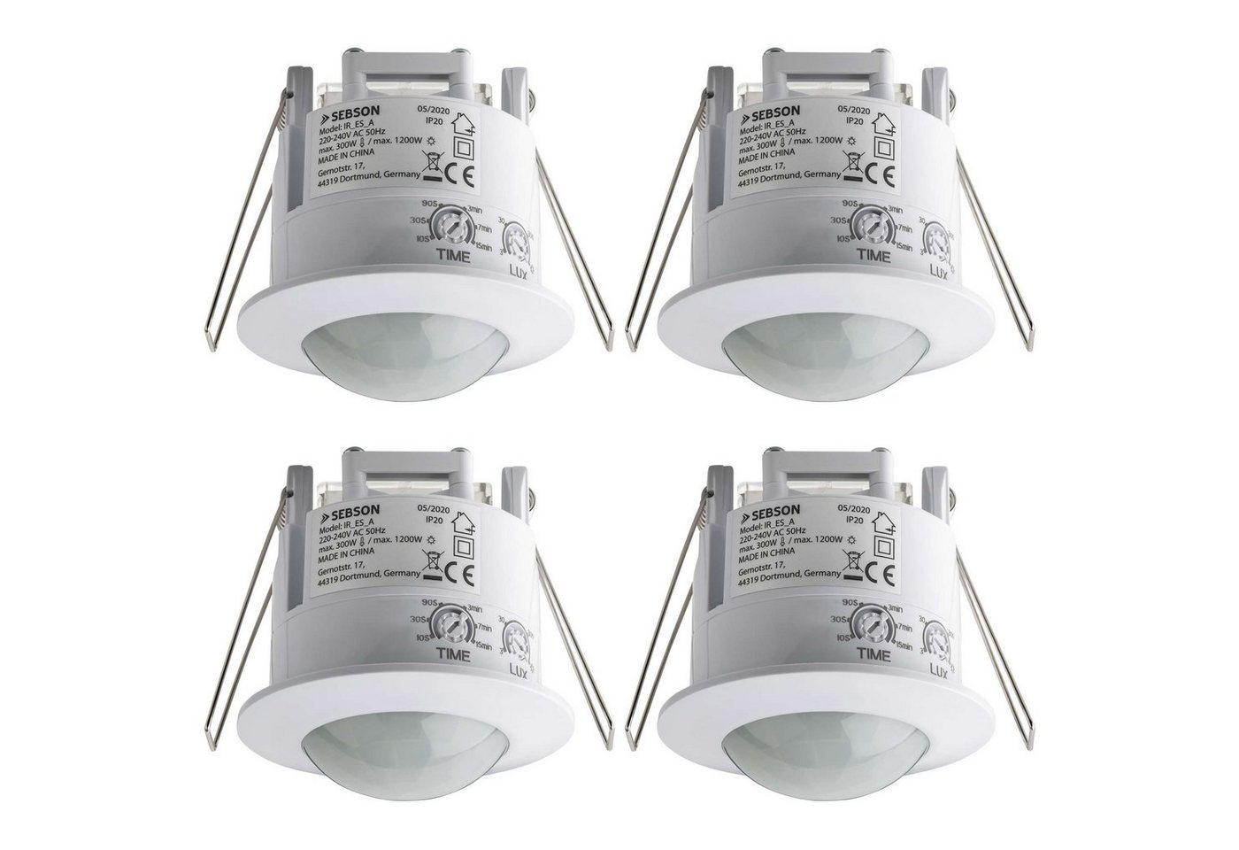 SEBSON Bewegungsmelder Bewegungsmelder Unterputz einstellbar Infrarot LED geeignet - 4er Set von SEBSON