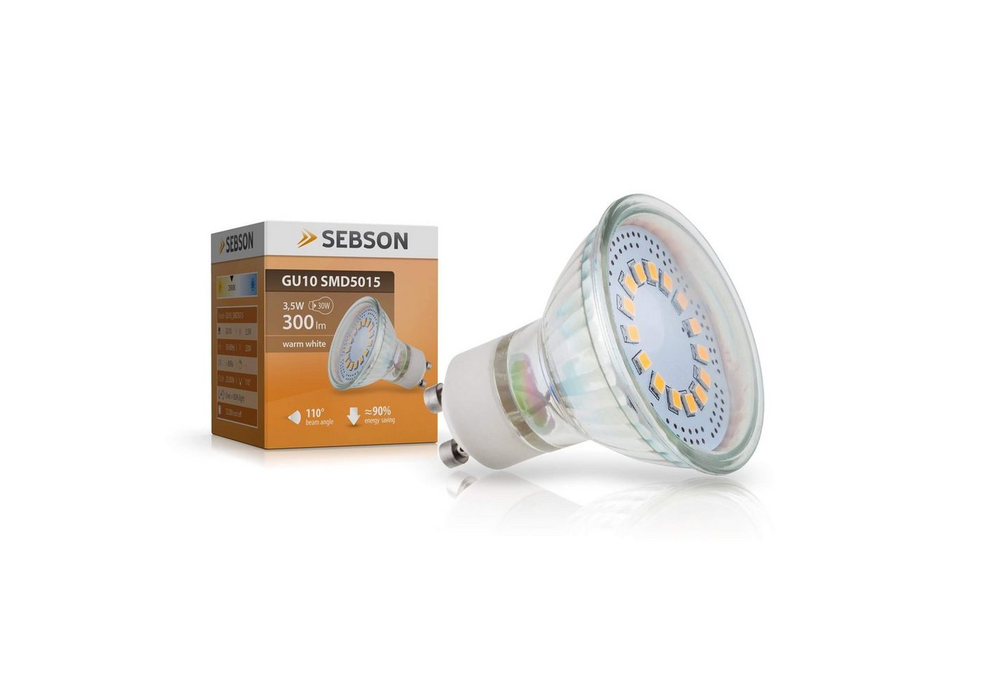 SEBSON LED-Leuchtmittel LED Lampe GU10 warmweiß 3,5W 300lm Strahler 230V LED Leuchtmittel 110° von SEBSON