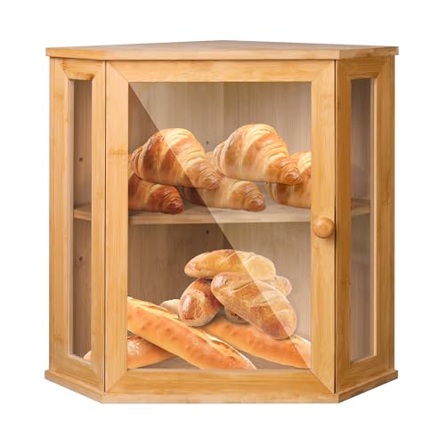 Brotkasten für die Küchenarbeitsplatte, Großer Brotbehälter aus Bambus, 2 Etagen Brotbehälter Brotaufbewahrung Hölzerne Eckbrotkästen | 29x 29 x 39 cm von SECIVLOT