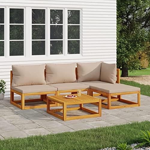 SECOLI Gartenmöbel Set Holz Gartenlounge Holz Lounge möbel Outdoor Holz Balkon Lounge Balkon möbel Set mit Kissen Massivholz-Taupe-5-tlg von SECOLI