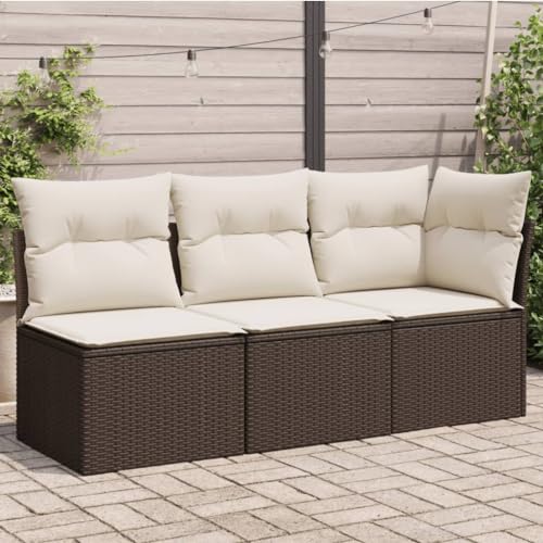 SECOLI Gartensofa mit Stauraum Rattan Sofa 3-Sitzer Lounge Sofa Outdoor Kleines Balkon Sofa Balkonmöbel Rattansofa Polyrattan Gartenmöbel Set Balkon Lounge Garten Loungesofa Braun-2 von SECOLI