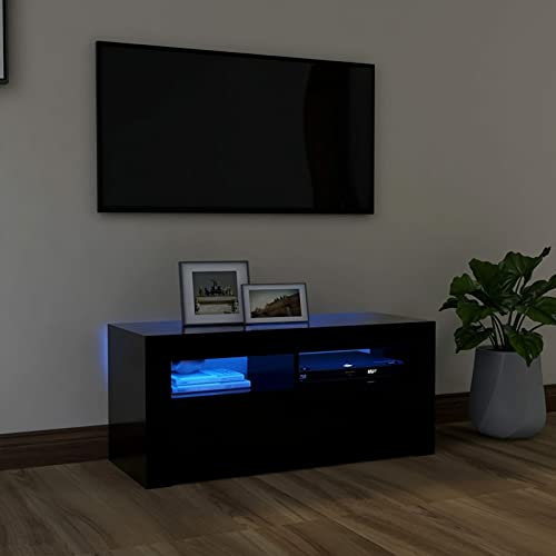 SECOLI TV Schrank led 90cm TV Lowboard mit LED TV Board LED Lowboard TV Schrank Fernsehschrank fernsehtisch tv Cabinet tv Bank TV möbel-Schwarz-90x35x40 cm von SECOLI