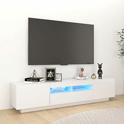 SECOLI tv Schrank led 180cm TV Lowboard mit LED TV Board Fernsehschrank TV-Schrank TV-Kommode tv Bank tv Möbel Sideboard für Wohnzimmer Schlafzimmer Möbel-Hochglanz-Weiß-180x35x40 cm von SECOLI