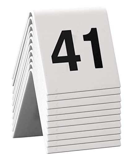 Securit Tischnummernset 41-50. Weißes Acryl mit schwarzer Schrift (10er Set),4 x 4 x 5cm von SECURIT