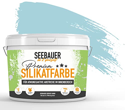 SEEBAUER diy® Silikatfarbe Blau für Innen (No. 821 Arctic Blue 5,0 Liter) Mineralfarbe Blautöne hohe Deckkraft von SEEBAUER diy