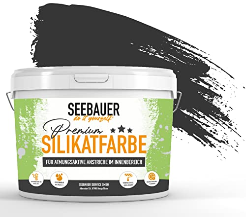 SEEBAUER diy® Silikatfarbe Schwarz für Innen (No. 100 Black Pearl 300 ml) Mineralfarbe Schwarztöne hohe Deckkraft von SEEBAUER diy