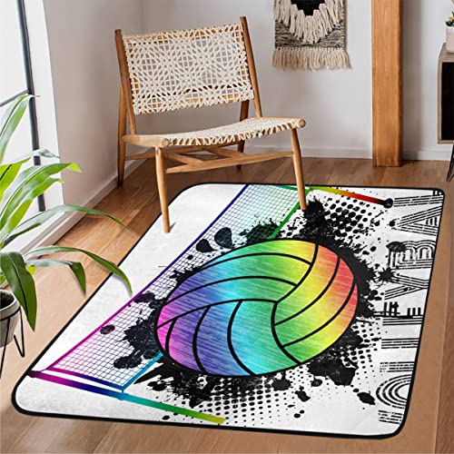 Farbiger Volleyball-Teppich, rutschfest, großer Teppich für Wohnzimmer, Schlafzimmer, Esszimmer, dick, superweich, Regenbogen-Volleyball, Heimdekoration, bedruckter Bodenteppich (160 x 122 cm) von SEEKJOYS