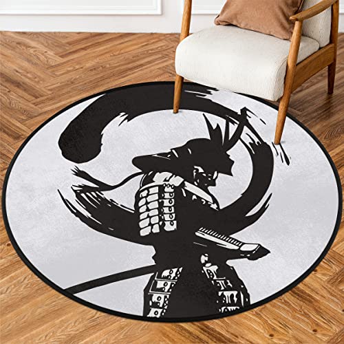 Illustration des japanischen Samurai-Teppichs, 91 cm, rund, maschinenwaschbar, rutschfest, weiche Bodenmatte für Wohnzimmer, Sofa, Kinderzimmer, Dekoration von SEEKJOYS