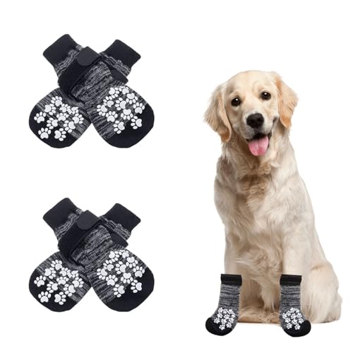 Anti-Rutsch-Hundesocken,Anti-Rutsch Socken für Hunde,Einstellbare Indoor-Hundegriff-Socken mit Riemen,Hundesocken Anti Rutsch,Hundesocken für Hunde im Innenbereich im Freien,2 Paar (S, Schwarz) von SEGMINISMART