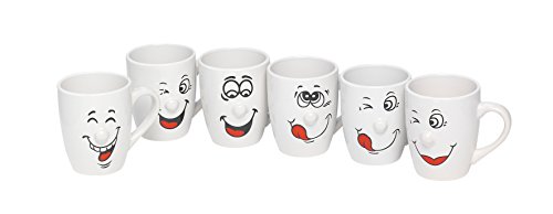 SEGMINISMART wohnen-freizeit 6tlg.Set Smile Kaffeepott, Kaffee, Kaffeetassen, Kakao, Kakaotasse, Kaffeetasse, Kaffeebecher, Tee. 300 ml Cappuccinotassen, von SEGMINISMART