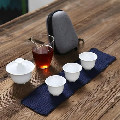 SELCOA Weiße Keramik-Teekanne Gaiwan mit 3 Tassen und 4 Tassen. Gaiwan-Teesets, tragbare Reise-Teesets, Trinkgeschirr von SELCOA