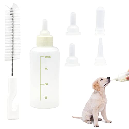 Aufzuchtflasche Haustier,Aufzuchtflasche 60ml Haltbares Silikon Wasser Milch Flasche Silikon Babyflasche Neugeborene Pet Kleine Hunde Welpen Katze Milch Fläschchen Milch Feeder mit Nippel Pinsel Set von SEMINISMAR