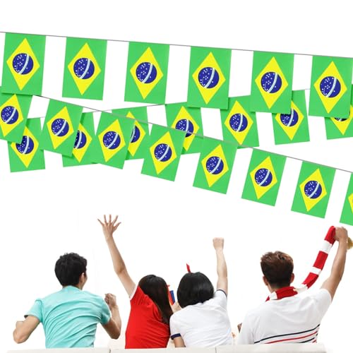 Brasilien Flagge Rechteck Girlande,Brasilien Flagge Girlande,Brasilien Flagge Nationalflagge,Wimpelkette Brasilien Fahnen,Brasilien Banner,Flagge Brasilien Girlande,14X21cm,Länge 5 Meter,20 Stück von SEMINISMAR