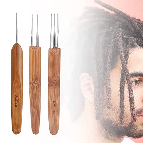 Dreadlock-Haken-Werkzeug, Holzhaken Zugnadel Werkzeuge, Dreadlocks Häkelwerkzeuge 1 Haken 3 Haken Haarverlängerung, Haarhäkelnadel Einschließlich Dreadlock-Häkeln Zopf-DIY-Weberei(0,5 mm) von SEMINISMAR