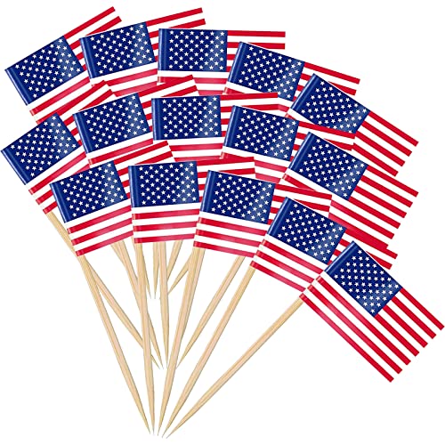Flaggen Spieße USA,Zahnstocher mit US-Flagge,Amerika Cocktail Stick Flaggen,Zahnstocher Papier Flagge für USA,Amerika Flagge Zahnstocher,für Sandwiches,Cupcakes,Geschirr-Dekorationen,200 Stück von SEMINISMAR