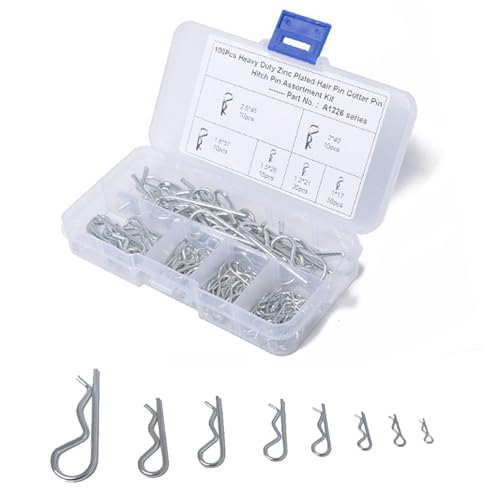 Splinte Federstecker Set,R-Typ Federsplinte,Federsplinte Edelstahl 304,Kupplungsstift R Clips,Federstecker R Clips,Verzinkter R Clips Splinte,Verzinkter Stahl Federsplinte,R-Clips,6-Größen,100 Stück von SEMINISMAR