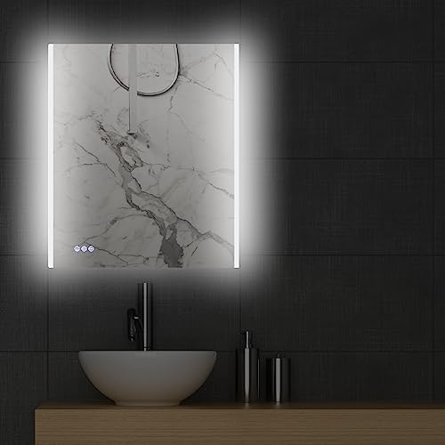 SENSEA - Badspiegel mit Beleuchtung RANDEN - Spiegel mit LED 14W - 60 x 70 cm - Mit Touch-Schalter - IP44 - Glas - Aluminium - Acryl - 3000K - 4000K - 5000K - Wandspiegel von SENSEA