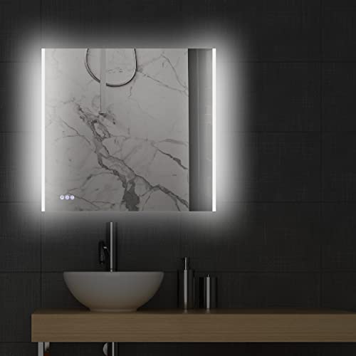 SENSEA - Badspiegel mit Beleuchtung RANDEN - Spiegel mit LED 14W - 75 x 70 cm - Mit Touch-Schalter - IP44 - Glas - Aluminium - Acryl - 3000K - 4000K - 5000K - Wandspiegel von SENSEA