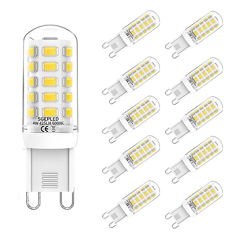 SGEPLED G9 LED Lampe Kaltweiß 6000K, 4WLED Leuchtmittel Replacement for Halogen Lamp G9 40 W 33 W,9 Glühbirne 425 lm, Kein Flackern, Nicht dimmbar, Enegiesparende G9 kleine Birne, 10er Set von SGEPLED