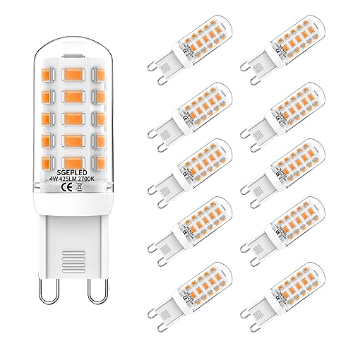 SGEPLED G9 LED Lampe Warmweiß 2700K,4W LED Leuchtmittel Replacement for Halogen Lamp G9 40 W 33 W,9 Glühbirne 425 lm, Kein Flackern, Nicht dimmbar, Enegiesparende G9 kleine Birne, 10er Set von SGEPLED