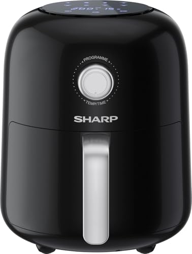 SHARP ‎AF-GS404AE-B Heißluftfritteuse 4L mit halbdigitaler Steuerung – Touchdisplay Funktion, 8 Programme, 1300W, Schwarz, Backen ohne Öl von SHARP