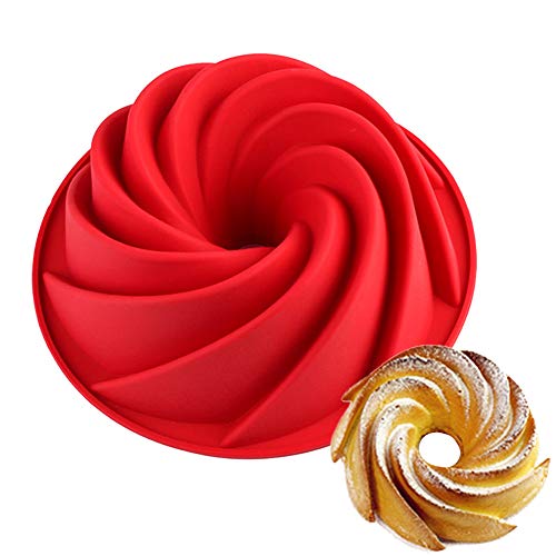 SHEANAON Silikon Backform Bundform | Kuchenform für Muffins, Brownies, Schokolade, Kuchen, Trüffel, Brot etc.- Spirale Gugelhupf Silikonform für Geburtstags, Festfeier, Jubiläum, Ø 24 cm von SHEANAON