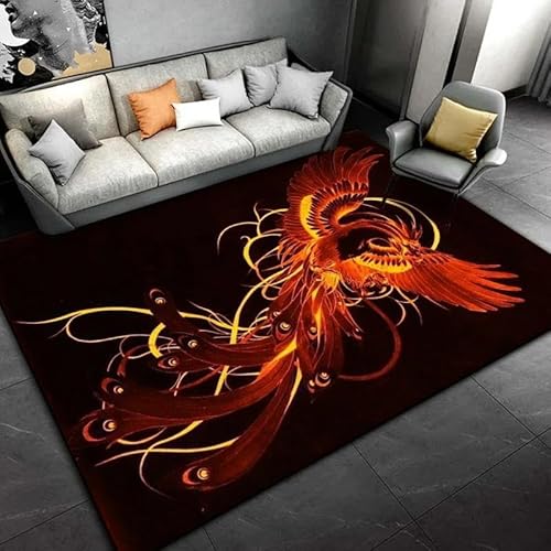 SHELOG 3D-Druck Flamme Phoenix Bereich Teppich Fußmatte Badezimmer Anti-Rutsch-Matte Wohnzimmer Schlafzimmer Dekoration Tür Boden Teppich von SHELOG