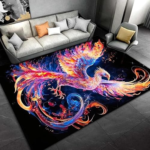 SHELOG Bunter Flammen-Phoenix-Teppich, rechteckiger Teppich, Wohnzimmer-Schlafzimmer-Dekoration, Flanell-Yoga-Teppich, Fußmatte von SHELOG