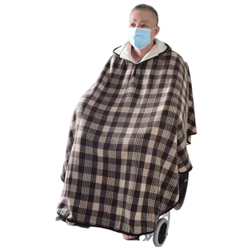 SHENJIA Rollstuhldecke Für Erwachsene - Fleece-gefütterter Winterponcho Mantel Mit Kapuze, Warme Rollstuhlkleidung Für Frauen Und Männer von SHENJIA