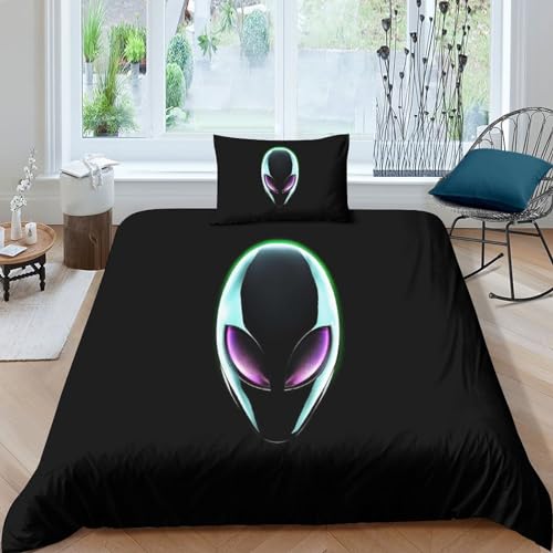 SHEYLE Alien Pattern Bettwäsche Kissenbezug Alien Bettdeckenbezug Luxuriös Bettbezug Wärme Steppdeckenbezug Set Komfortabel Bed Linen Sets Für Jungen Und Mädchen Single（135x200cm） von SHEYLE