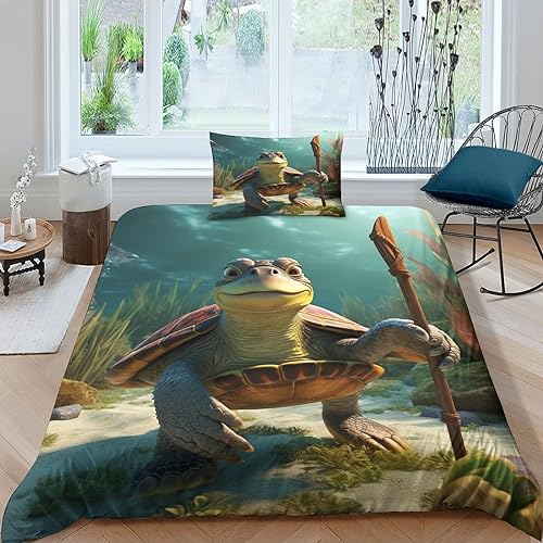 SHEYLE Schildkröten Bettbezug-Set Premium Superweiche Bettdeckenbezug Kollektion - Leichter, Kühlender Bedding Set Weicher, Strukturierter Tortoise Bettwäsche Single（135x200cm） von SHEYLE