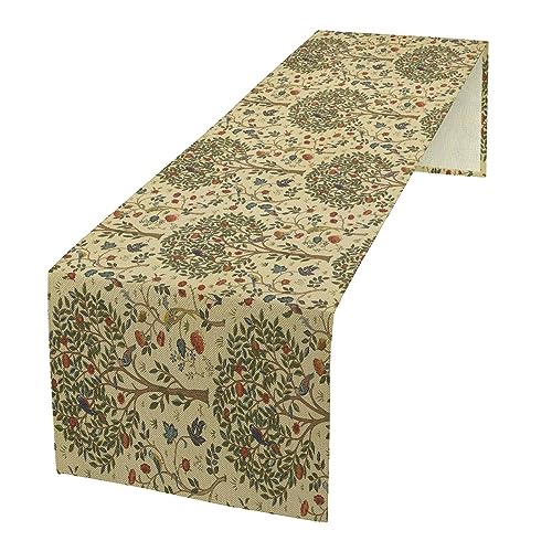 William Morris Tischläufer mit Vintage-Blume, schöner Vintage-Boho-Stil, Blumenmuster, Baum, Pflanze, Vögel, für Zuhause, Küche, Esstisch, Dekoration, 33 x 91,4 cm von SHElifestyle