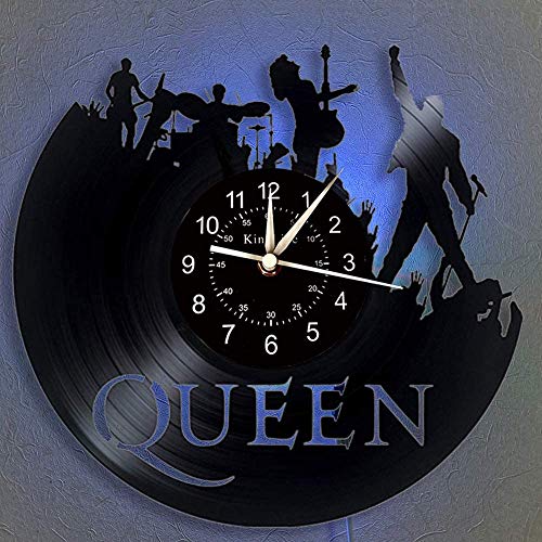 Smotly The Queen Rock Music Band Vinyl Wanduhr, LED 7 Farben Nachtlampe Retro Wanduhr, Wohnzimmer, Küche, einzigartige Geschenke, handgefertigte Heim-Wanddekoration (mit Licht) von Smotly