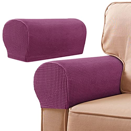 SHUOJIA Sesselbezüge, Armkappen, Jacquard Elastische Waschbar Couch Armlehnenschoner Armlehnenbezug Für Sessel Sofa (Purple,2pcs) von SHUOJIA