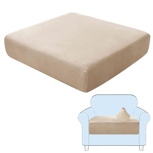 SHUOJIA Sofa-Sitzkissenbezüge, Sofakissen-Bezüge Stretch-Samt,Sitzkissenschutz,Couchkissen-Bezüge Ersatz Für Individuelle Kissen Mit Elastischem Stoff (Beige,Large-1-Seater) von SHUOJIA