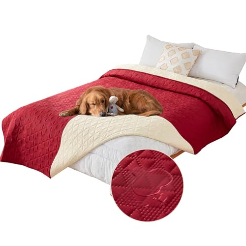 SHUOJIA wasserdichte Hundedecke für Couch,Haustier-Couchschutz, große Haustierdecken für Hunde und Katzen,rutschfeste Bettsofa-Möbelschutzmatte (82"x120",Red) von SHUOJIA