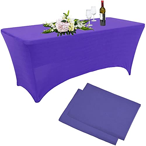 Spandex-Tischdecke, Rechteckige Stretch-Tischdecke, Cocktail-Tischdecke, Faltenfreie, Enge Tischdecke, Waschbar Für Hochzeit/Handwerksausstellungen/Geburtstagsfeier (Dark Purple,4FT- 122CM (2pcs)) von SHUOJIA