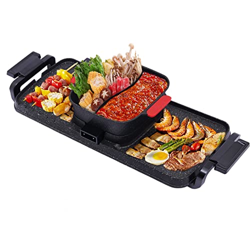 Hot Pot und Grillplatte 2 in 1 Barbecue Heißtopf Multifunktion Doppelte Kontrolle Shabu Shabu Portable Rauchfrei Herd Heißtopf mit BBQ Grill 220V von SHZICMY