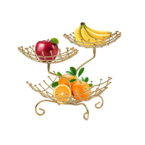 SHZICMY Obst Etagere 3 Stöckig Obstschale Metall Obstkorb Küche Dekorativer Obstkorb, Fruit Basket für Esszimmer Wohnzimmer (Gold) von SHZICMY
