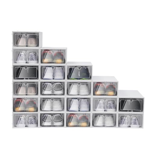 SICHENSH 20er Pack Schuhboxen Stapelbar Transparent, Stapelbarer Transparente Kunststoff-Schuhkarton mit dem Schnappverschlusssystem Faltbare Aufbewahrungsbehälter, 47 x 37 x 12cm von SICHENSH