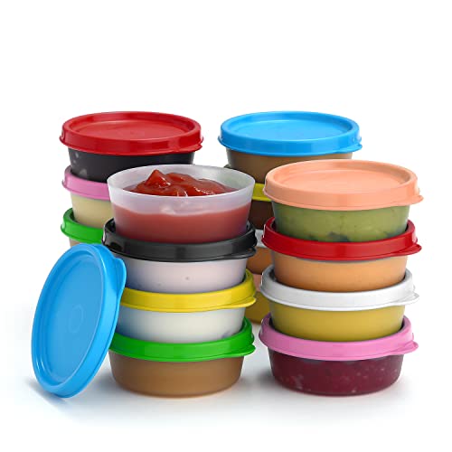 Gewürzbecher mit Deckel, 16 Stück, 65 ml, Salatdressingbehälter für kleine Lebensmittelaufbewahrungsbehälter mit Deckel, auslaufsicher, wiederverwendbar, Kunststoff, BPA-frei für Lunchbox, Picknick von SIGNORA WARE