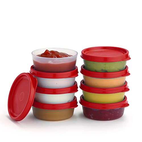 Gewürzbecher mit Deckel, 8 Stück, 65 ml, Salatdressingbehälter für kleine Lebensmittelaufbewahrungsbehälter mit Deckel, auslaufsicher, wiederverwendbar, Kunststoff, BPA-frei für Lunchbox, Picknick von SIGNORA WARE