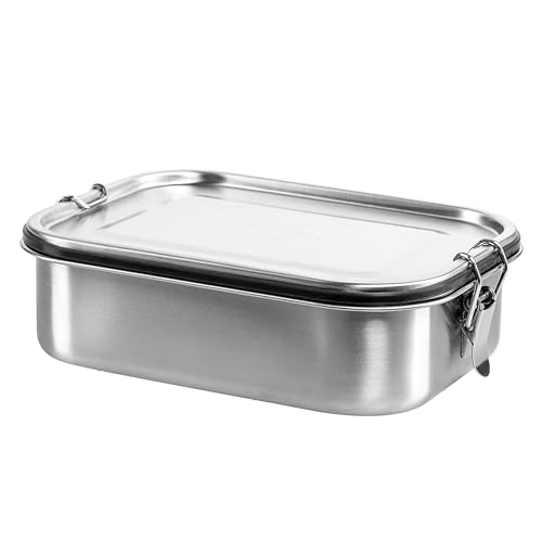 SILBERTHAL Brotdose Edelstahl mit Fächern – Große Lunchbox 1400ml für Erwachsene – Auslaufsicher – Mit Extra Behälter für Saucen und Dips… von SILBERTHAL