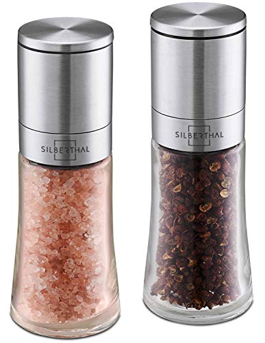 SILBERTHAL Salz und Pfeffermühle Set - verstellbares Keramikmahlwerk - Gewürzmühlen aus Glas und Edelstahl - Unbefüllt & Nachfüllbar von SILBERTHAL